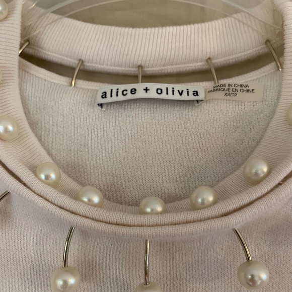 Alice + Olivia cream sweater with pearl accented neckline - Picture 2 of 6